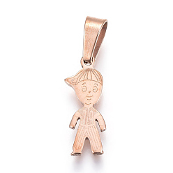 Rose Gold 304 Stainless Steel Pendants, Boy, Rose Gold, 18x7x1.5mm, Hole: 4x6.5mm
