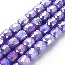Средний Фиолетовый Непрозрачная выпечка окрашенные стеклянные бусы пряди, имитация камней, граненые, с покрытием AB цвета, колонка, средне фиолетовый, 8x8 мм, отверстие : 1.2 мм, около 60 шт / нитка, 19.69 дюйм (50 см)