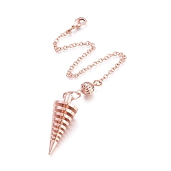 Or Rose Pendules de radiesthésie en laiton, pendule spirale, avec fermoir pince de homard, cône, or rose, 225x2.5mm