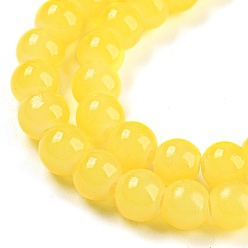 Желтый Выпечки окрашены имитация нефрита стекловолокна круглый шарик, желтые, 6.5 мм, отверстие : 1.5 мм, около 145 шт / нитка, 31.8 дюйм