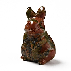 Унакит Украшения для демонстрации скульптур из натурального унакита, для домашнего офисного стола, кролик, 38~39.5x24~25.5x21~22 мм