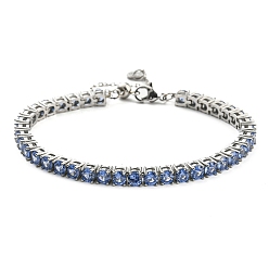 Saphir Clair  Bracelet en strass, 304 bracelet chaîne à maillons en acier inoxydable, saphir clair, 9-1/8 pouce (23 cm)