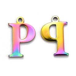 Letter P Ion Plating(IP) 304 Stainless Steel Alphabet Charms, Rainbow Color, Letter.P, 12.5x8x1mm, Hole: 1mm