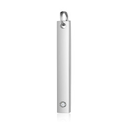 Stainless Steel Color 201 Stainless Steel Bar Tag Pendants, with Rhinestone, Rectangle, Crystal, Stainless Steel Color, 32x3.7x1.5mm, Hole: 3mm