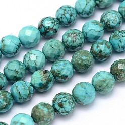 Medium Turquoise Natural Howlite Beads Strands, Dyed & Heated, Faceted, Round, Medium Turquoise, 8mm, Hole: 1mm, about 49pcs/strand, 15.3 inch(38.9cm)