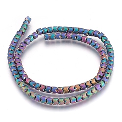 Multi-color Plated Electroplate Non-magnetic Synthetic Hematite Bead Strands, Frosted, Column, Multi-color Plated, 5x4mm, Hole: 1mm, about 101~102pcs/strand, 15.9 inch(40.5cm)