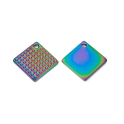 Rainbow Color Placage ionique (ip) 304 pendentifs en acier inoxydable, charme de losange, couleur arc en ciel, 20x20x2mm, Trou: 1.6mm