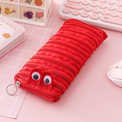 Rouge Sacs de stylo de stockage de tissu de polyester, avec fermeture éclair, Fournitures scolaires et scolaires, en forme d'inchworm, rouge, 210x90mm