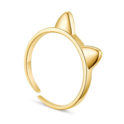 Golden SHEGRACE 925 Sterling Silver Finger Ring, Cuff Rings, Open Rings, Cat Ear, Size 7, Golden, 17mm