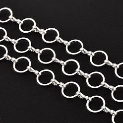 Silver Brass Handmade Chains, Unwelded, with Spool, Silver Color Plated, Mother Link: 8mm in diameter, 1mm thick, Son Link: 1.5mm wide, 7.5mm long, 2.5mm thick, about 32.8 Feet(10m)/roll