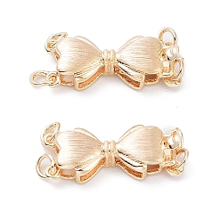 Real 18K Gold Plated Rack Plating Brass Box Clasps, 2-strand, 4-hole, Long-Lasting Plated, Bowknot, Real 18K Gold Plated, 7.5~8x24x4mm, Hole: 2.3mm