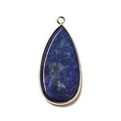 Lapis Lazuli Natural Lapis Lazuli Dyed Pendants, Teardrop Charms, with Light Gold Tone Brass Findings, 45x21~21.5x3~3.5mm, Hole: 2mm