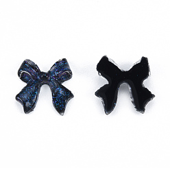 Prussian Blue Resin Cabochons, with Glitter Powder, Bowknot, Prussian Blue, 10x10x3mm