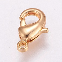 Real 18K Gold Plated Brass Lobster Claw Clasps, Long-Lasting Plated, Real 24K Gold Plated, 12x7.5x3mm, Hole: 1.5mm