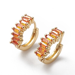 Real 18K Gold Plated Orange Cubic Zirconia Rectangle Hoop Earrings, Brass Jewelry for Women, Cadmium Free & Lead Free, Real 18K Gold Plated, 12~12.5x5mm, Pin: 0.9mm