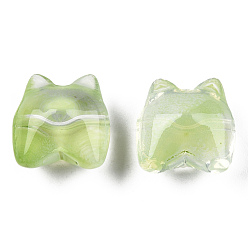 Vert Clair Perles de verre peintes par pulvérisation transparent, ours, vert clair, 13x13x9mm, Trou: 1.2mm