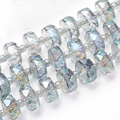 Turquesa Oscura Hilos de perlas de vidrio electroplat, arco iris chapado, facetados, Rondana plana, turquesa oscuro, 10x6.5 mm, agujero: 1.2 mm, sobre 60 unidades / cadena, 18.9 pulgada