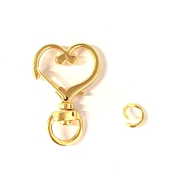 Golden Heart Alloy Swivel Clasps, Lanyard Push Gate Snap Clasps, Golden, 3.5x2.4x0.6cm, Hole: 9x5mm