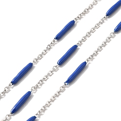 Blue Enamel Column Link Chains, with 304 Stainless Steel Cable Chains, Unwelded, with Spool, Blue, 14~17x2~3mm and 1.5x2x0.5mm, about 32.81 Feet(10m)/Roll