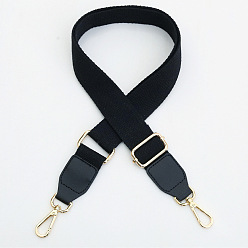 Noir Large bandoulière réglable en coton de couleur unie, avec fermoir pivotant, pour les accessoires de remplacement de sac, or et de lumière, noir, 88~145.5x3.7 cm