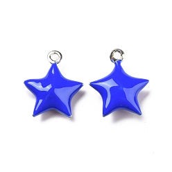 Bleu Laiton émail pendentifs, platine, étoiles, bleu, 14.5x12.5x4.5mm, Trou: 1.2mm