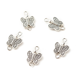 Antique Silver & Platinum Tibetan Style Alloy Connector Charms, with Brass Loops, Butterfly, Antique Silver & Platinum, 16x10x3.5mm, Hole: 2mm