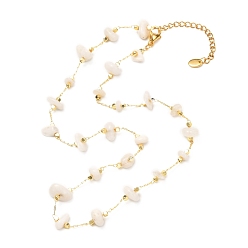 White Moonstone Natural White Moonstone Chip Beaded Necklace for Girl Women, Brass Cable Chains Necklace, Golden, 16.33 inches(41.5cm)
