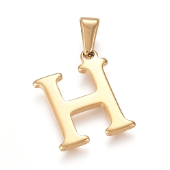 Letter H 304 Stainless Steel Pendants, Golden, Initial Letter.H, 20x15.5x1.8mm, Hole: 3x7mm