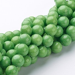 Light Green Natural Mashan Jade Round Beads Strands, Dyed, Light Green, 10mm, Hole: 1mm, about 41pcs/strand, 15.7 inch