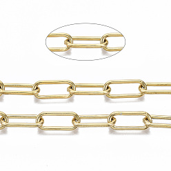 Oro Chapado al vacío 304 cadenas de clips de acero inoxidable, cadenas portacables alargadas estiradas, sin soldar, con carrete, oval, dorado, 17x7x2 mm, aproximadamente 65.61 pies (20 m) / rollo