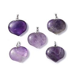 Amethyst Natural Amethyst Pendants, Heart Charms, with Platinum Tone Brass Findings, 23.5x25x8.5mm, Hole: 5x3.5mm
