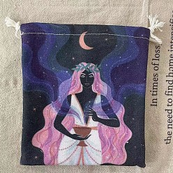 Indigo Tarot Card Storage Bag, Cloth Tarot Drawstring Bags, Rectangle with Woman Pattern, Indigo, 18x13cm