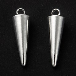 Silver 304 Stainless Steel Pendants, Spike/Cone, Silver, 18x5mm, Hole: 2mm