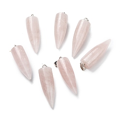 Quartz Rose Naturel a augmenté pendentifs en quartz, avec les accessoires en laiton de platine, balle, 32~35x10~11mm, Trou: 7mm