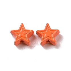 Orange Pulvériser des billes en alliage peint, étoiles, orange, 7x7.5x3.2mm, Trou: 1.2mm