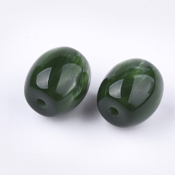 Vert Foncé Perles en résine, pierre d'imitation, ovale, vert foncé, 17~17.5x16mm, Trou: 3mm