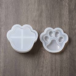 White DIY Silicone Paw Print Storage Box Molds, Resin Casting Molds, for UV Resin, Epoxy Resin Craft Making, White, 82x92~94x13~43mm
