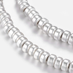 Plaqué Argent Non-magnétiques perles d'hématite synthétique brins, givré, rondelle, Plaqué Argent, 3x2mm, Trou: 1mm, Environ 206 pcs/chapelet, 16.1 pouce (41 cm)