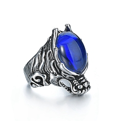 Blue Resin Adjustable Finger Ring, Dragon Antique Silver Alloy Finger Ring, Blue, Wide: 20~45mm