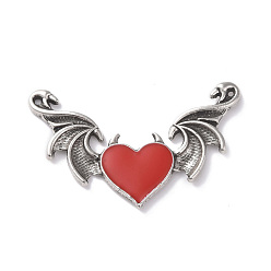 Красный Сплав эманель большие подвески, сердце с крыльями, античное серебро, красные, 34x54x3 мм, отверстие : 1.5 мм