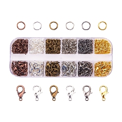 Mixed Color Alloy Lobster Claw Clasps and Iron Jump Rings, Mixed Color, 12x7x3mm, Hole: 1mm, 5x0.6mm, clasp: about 20pcs/compartment, ring: about 5g/compartment