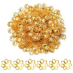 Golden Iron Bead Caps, Cadmium Free & Lead Free, Flower, Multi-Petal, Golden, 6x1mm, Hole: 1mm