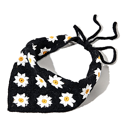 Black Flower Pattern Woolen Headband, Wide Hair Accessories for Women, Black, fit for 540~600mm