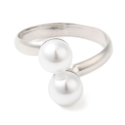 Platino Anillos abiertos de latón chapado en estante con perlas redondas de plástico para mujer, sin plomo y el cadmio, larga duración plateado, Platino, tamaño de EE. UU. 8 1/2, 3~13.5 mm, diámetro interior: 18.5 mm