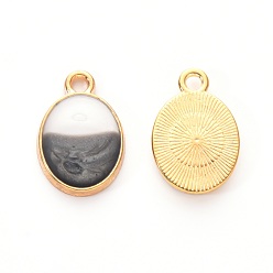 Black Alloy Enamel Charms, Oval, Light Gold, Black, 15x10x3mm, Hole: 1.6mm