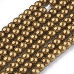 Dark Goldenrod Eco-Friendly Dyed Glass Pearl Round Beads Strands, Grade A, Cotton Cord Threaded, Dark Goldenrod, 4~4.5mm, Hole: 0.7~1.1mm, about 104pcs/strand, 15 inch