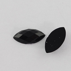 Noir Cabochons en strass acrylique, sans trou, facette, oeil de cheval, noir, 15x7x3.5mm