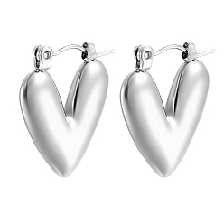 Stainless Steel Color 304 Stainless Steel Hoop Earring for Women, Heart, Stainless Steel Color, 20x18mm