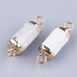 Howlite Electroplate Natural Howlite Links connectors, with Iron Findings, Column, Golden, 20~21x5~6x5~6mm, Hole: 1.8mm