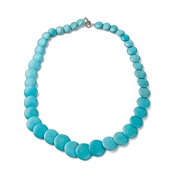 Turquoise Foncé Colliers de perles gradués ronds plats turquoise synthétique teints, avec des agrafes de fer, turquoise foncé, 19.88 pouce (50.5 cm)